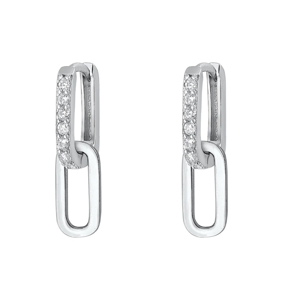 Sterling Silver CZ Paperclip Drop Earrings – 2-in-1 Design – Rhodium Plated